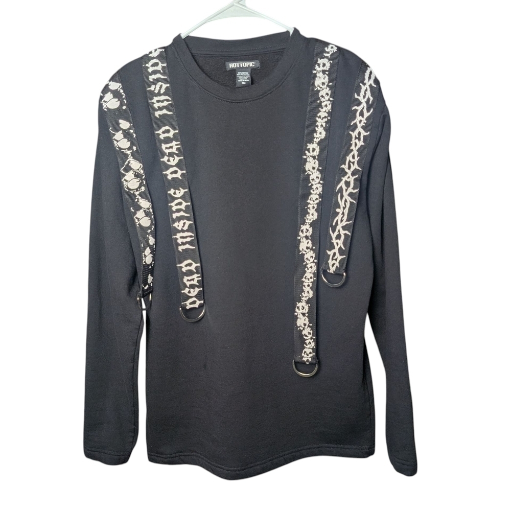 Hot Topic Dead Inside Black Graphic Long Sleeve Sweater Top Straps Men's Small - Picture 2 of 7